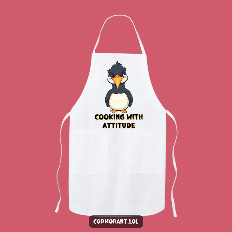 Funny Cormorant Squawk Apron: Kawaii Chef Bird Kitchen Wear, Perfect Humorous Gift!