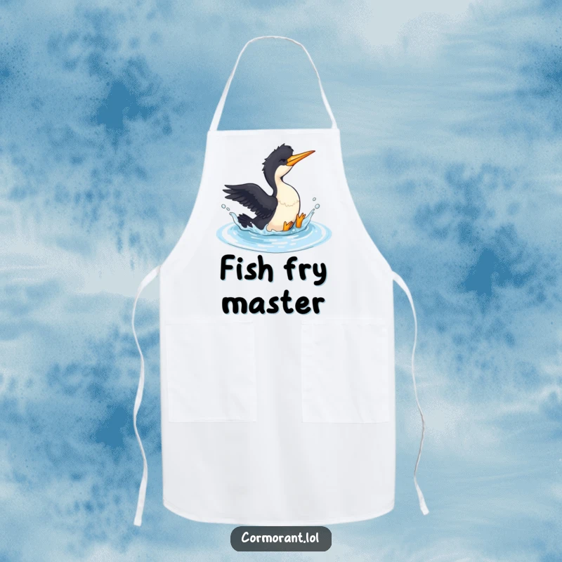 Funny Cormorant Apron: A cormorant playfully splashes in water, ready to help you create delicious meals with a humorous flair.