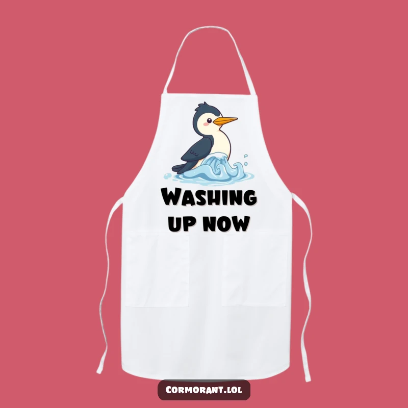 Funny Cormorant Wave Chase Apron: Playful Kawaii Chef Bird, Perfect Humorous Gift!