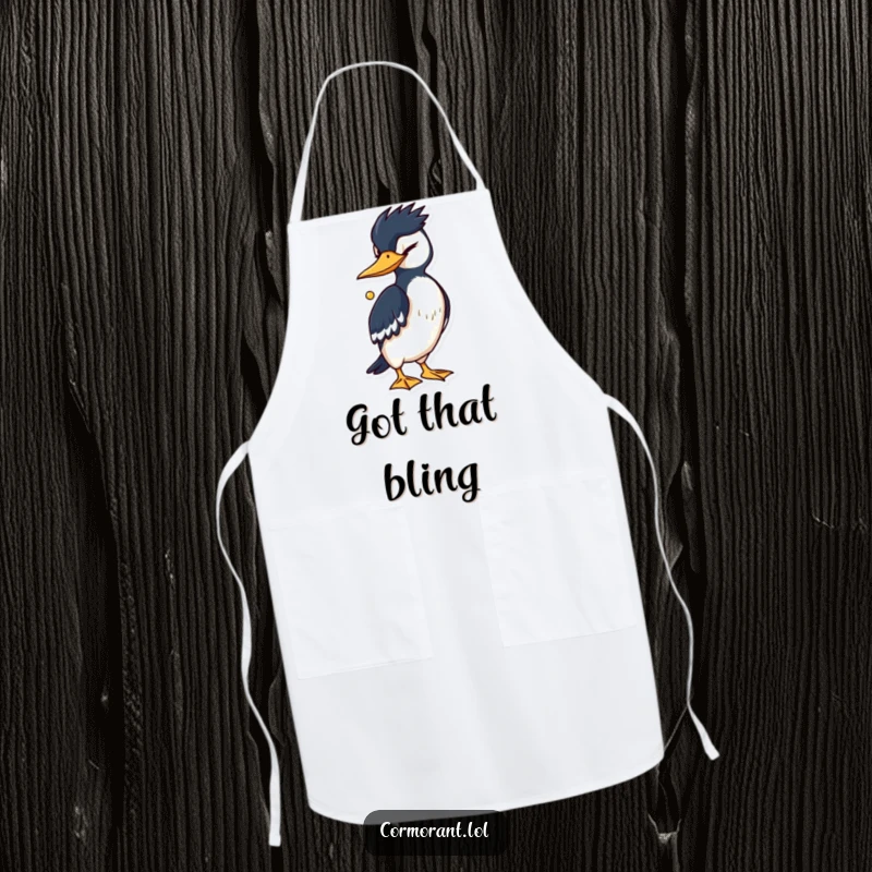 Funny Cormorant Apron: A winking cormorant guards a shiny object, perfect for chefs who appreciate humor and a bit of flair.