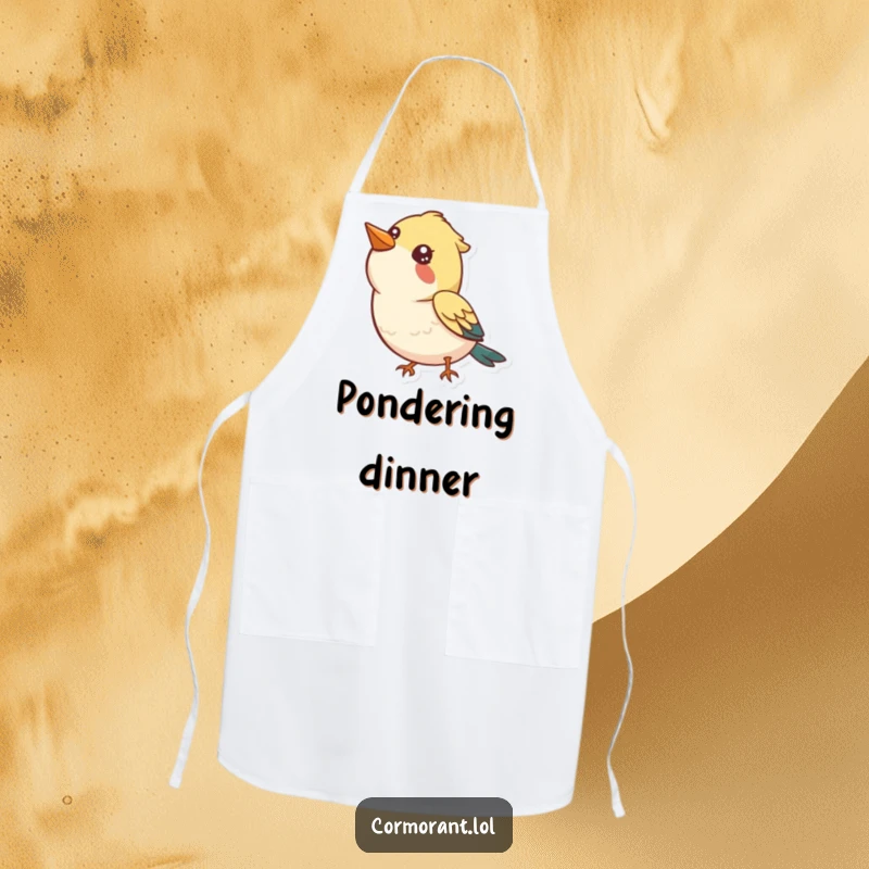 Funny Apron: A bird looking up at the sky with a curious, happy expression, adding cheer to cooking.