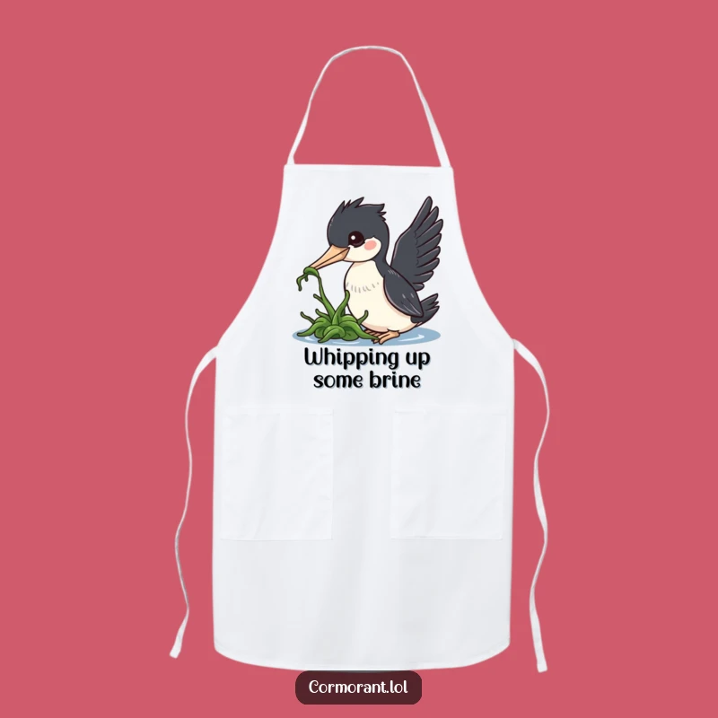Funny Cormorant Apron: Kawaii Bird Nudging Seaweed, Chef's Humorous Kitchen Gift