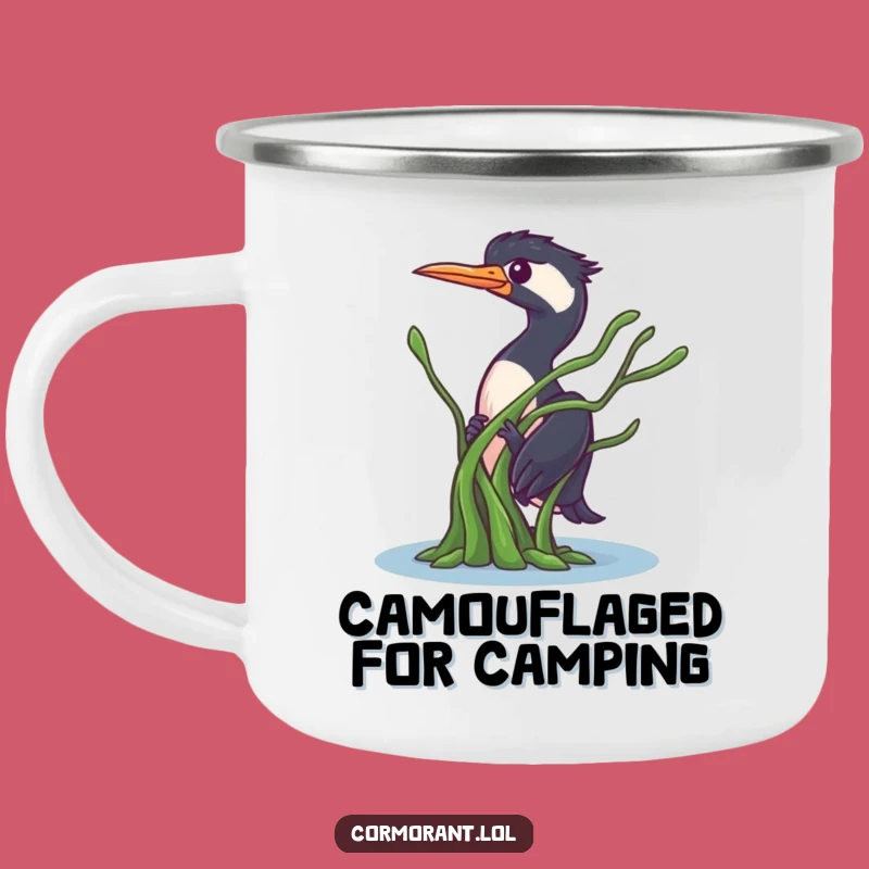 Funny Cormorant Peek Camping Mug: Sneaky Birdware for Hiding Fun