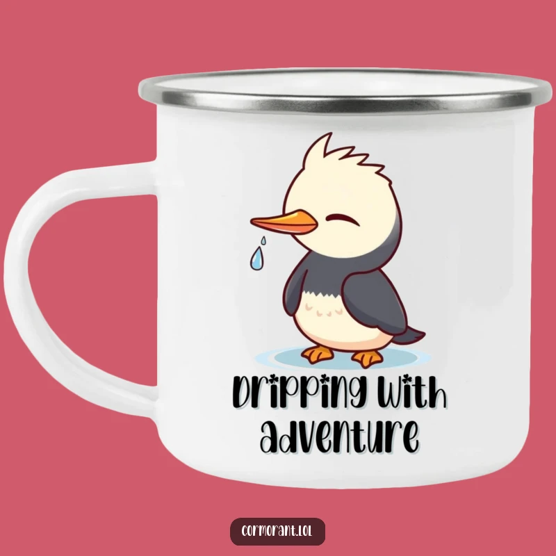 Funny Cormorant Wink Camping Mug: Kawaii Bird Adventures, Durable Funny Gift for Outdoors