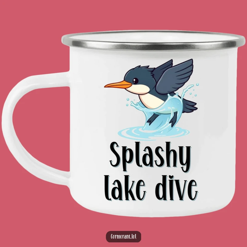 Funny Cormorant Camping Mug: Dive Adventures, Splashy Pose, Perfect Gift