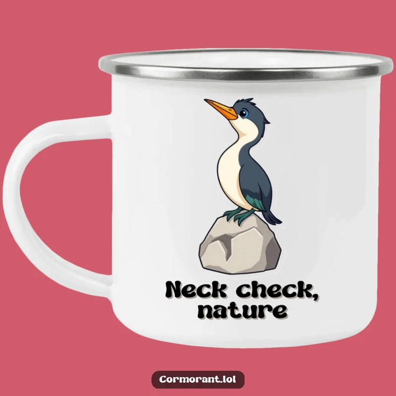 Funny Cormorant Camping Mug: Enamel Curious Bird Cup, Outdoor Humorous Gift