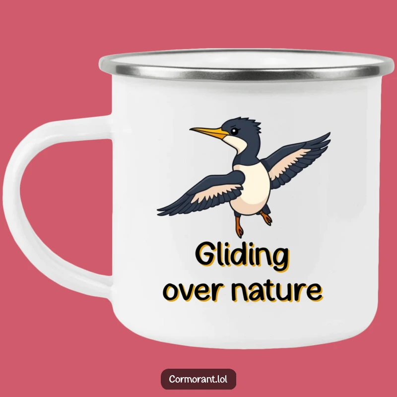 Funny Cormorant Camping Mug: Sleek Silhouette, Gliding Adventure Gift