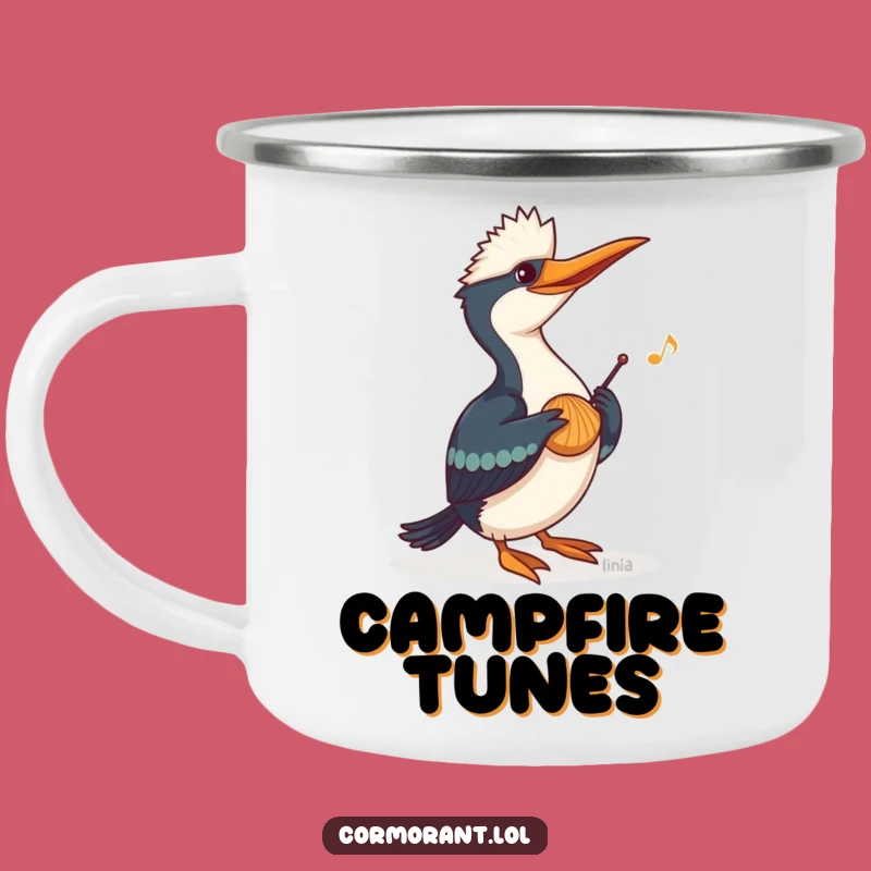 Funny Cormorant Music Camping Mug: Melodious Sips Anywhere
