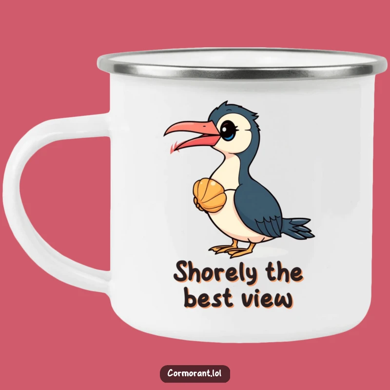 Funny Cormorant Seashell Camping Mug - Adventure Bird Lover Cup Gift