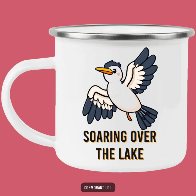 Funny Kawaii Cormorant Gliding Camping Mug: Adventure in Flight