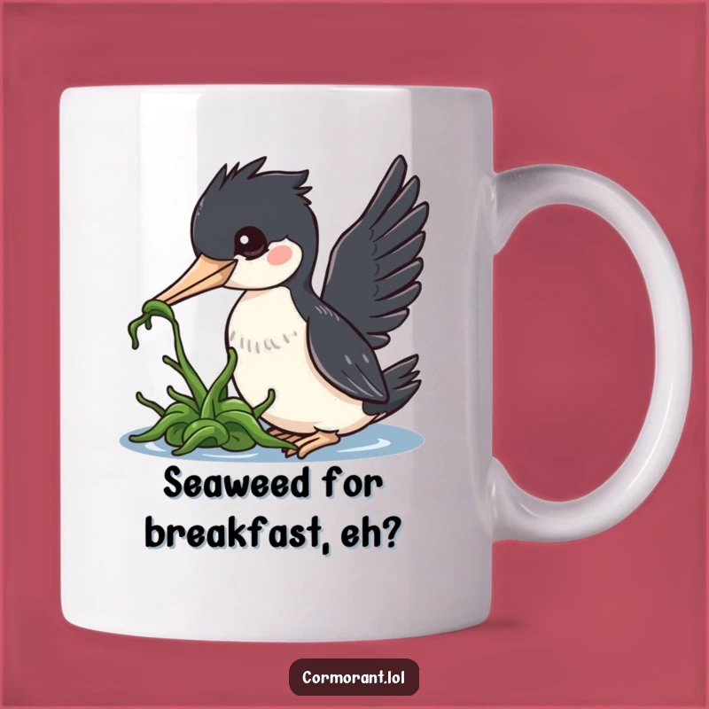 Funny Cormorant Mug: Cute Kawaii Bird Nudging Seaweed, Perfect Gift for Bird Lovers