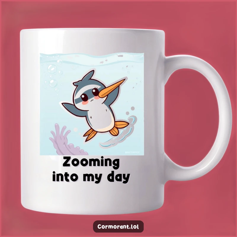 Funny Kawaii Cormorant Mug: Energetic Underwater Zipping Gift for Charm Lovers