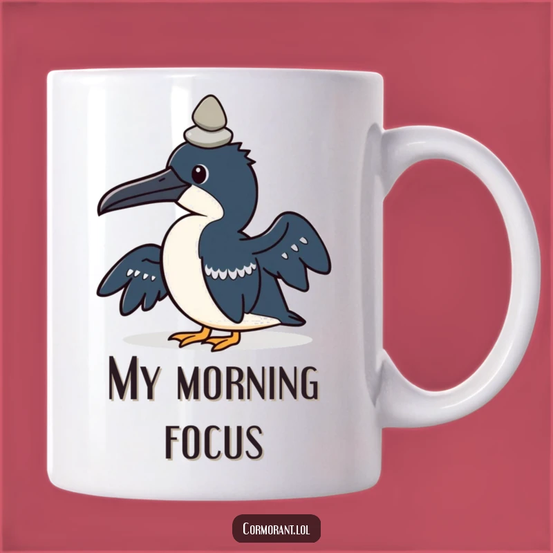 Funny Kawaii Cormorant Mug: Pebble Balance Act, Quirky Bird Lover's Funny Gift