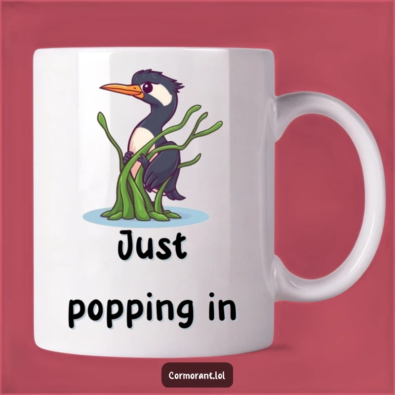 Funny Cormorant Peek Mug: Sneaky Bird Gift from Seaweed Hiding