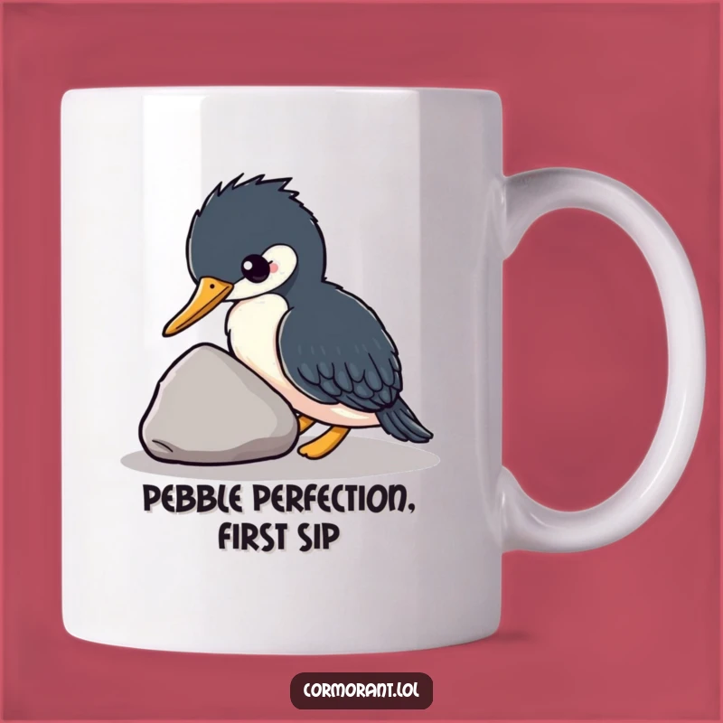 Funny Kawaii Cormorant Stone Nudge Mug, Adorable Bird Design, Perfect Gift