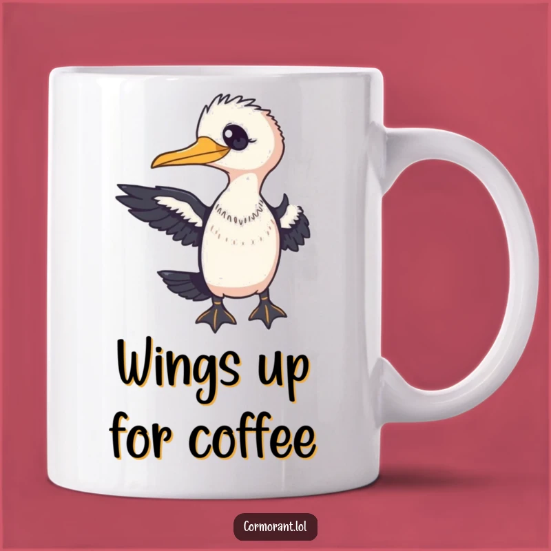 Funny Cormorant Welcome Mug: Friendly Bird Wing Gesture, Gift