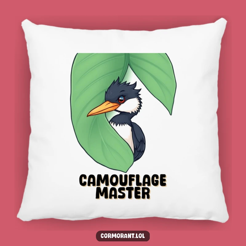 Funny Cormorant Leaf Peek Pillow: Cuddle Up with This Comical Bird's Secretive Charm