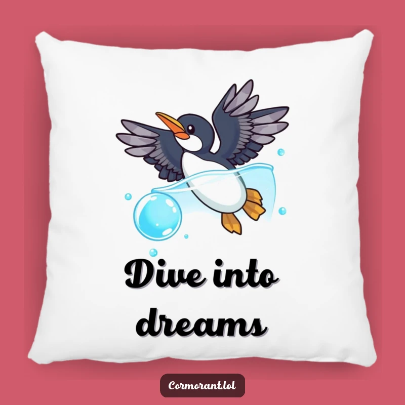 Funny Cormorant Bubble Dive Pillow: Cozy Comfort with Playful Aquatic Vibes
