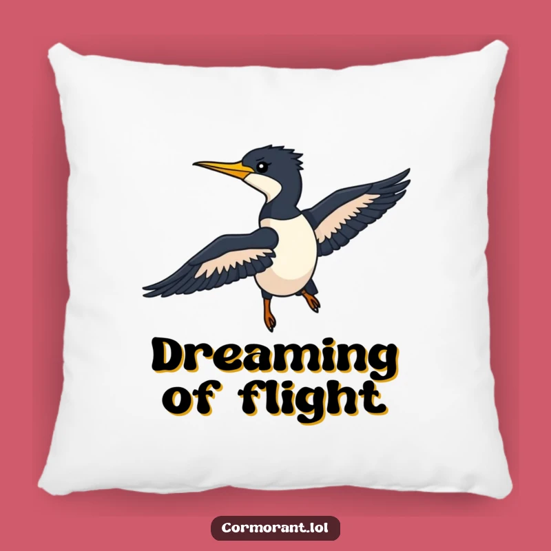 Funny Cormorant Pillow: Sleek Silhouette Gliding Comfort, Bird Lover Gift