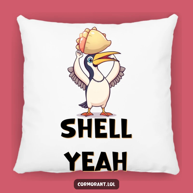 Funny Cormorant Shell Pillow - Cozy Bird's Treasure Decor Accent