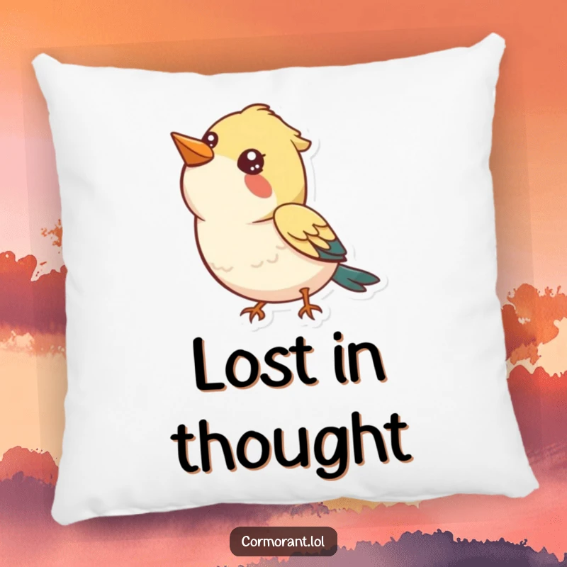 Funny Pillow: A soft pillow featuring a bird looking up at the sky with a curious, happy expression.