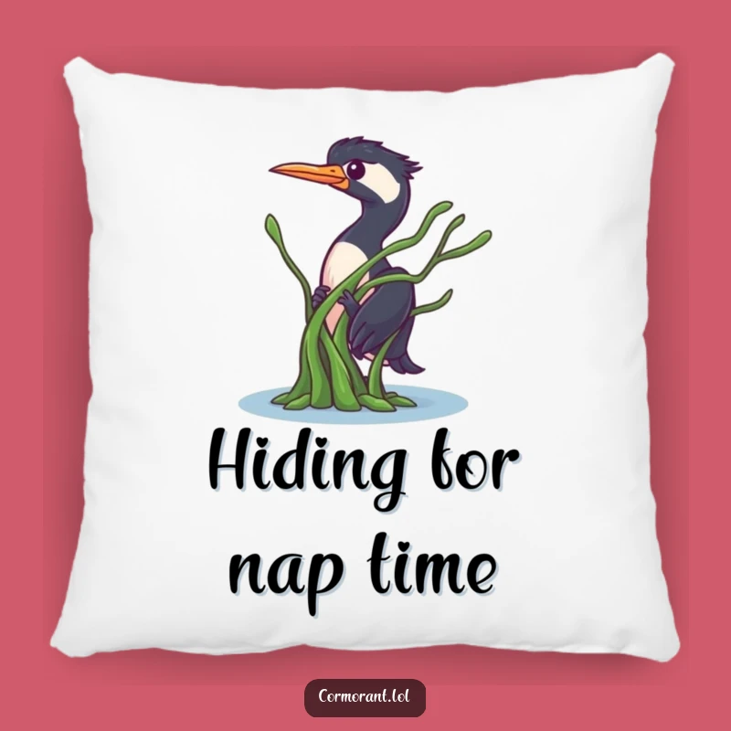 Funny Cormorant Peek Pillow: Cozy Cushion with Sneaky Seaweed Charm