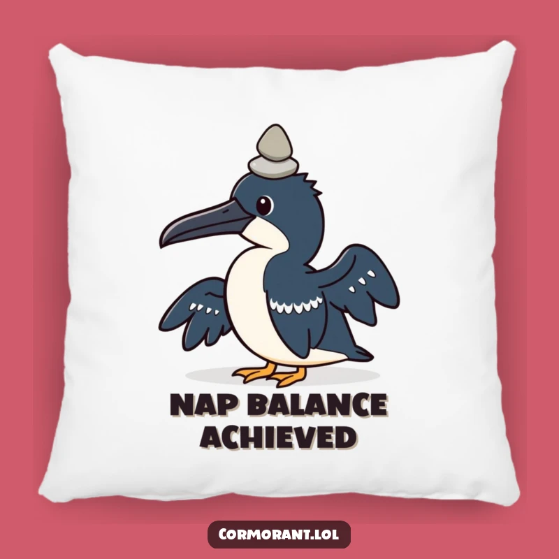 Funny Kawaii Cormorant Pillow: Pebble Balance, Comfy & Humorous Gift