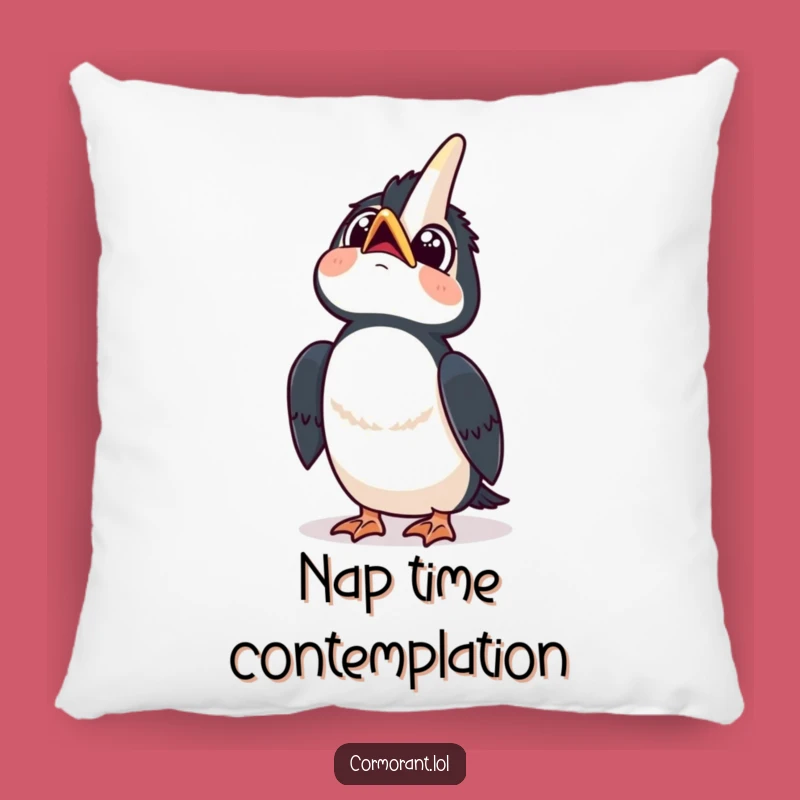 Funny Kawaii Cormorant Sky Gaze Pillow: Cozy Contemplation