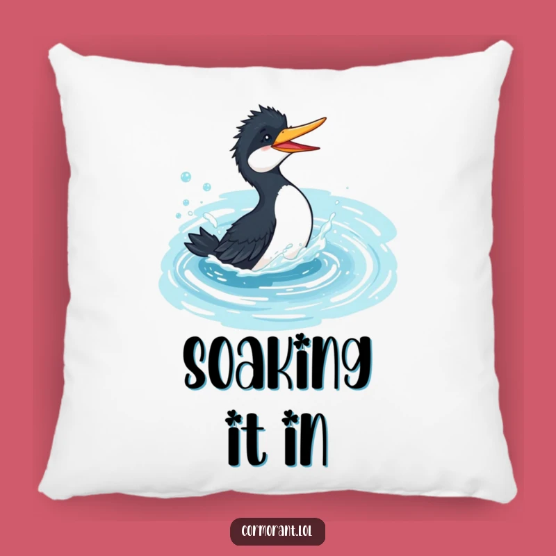 Funny Cormorant Splash Pillow - Cozy Bird's Playful Pond Decor Accent