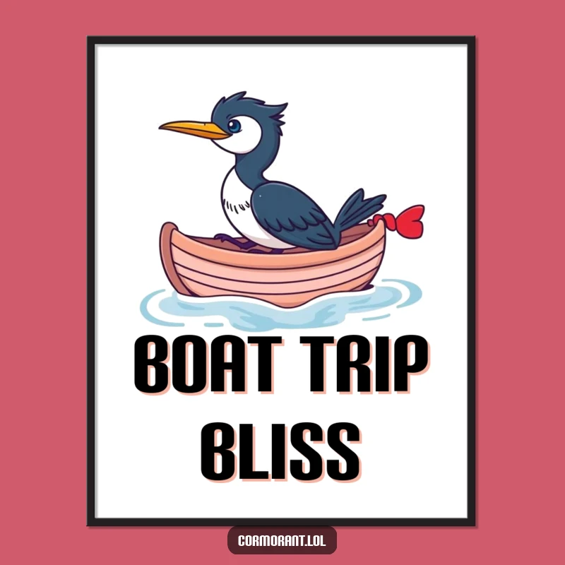 Funny Cormorant Boat Digital Print: Instant Whimsical Decor for Walls