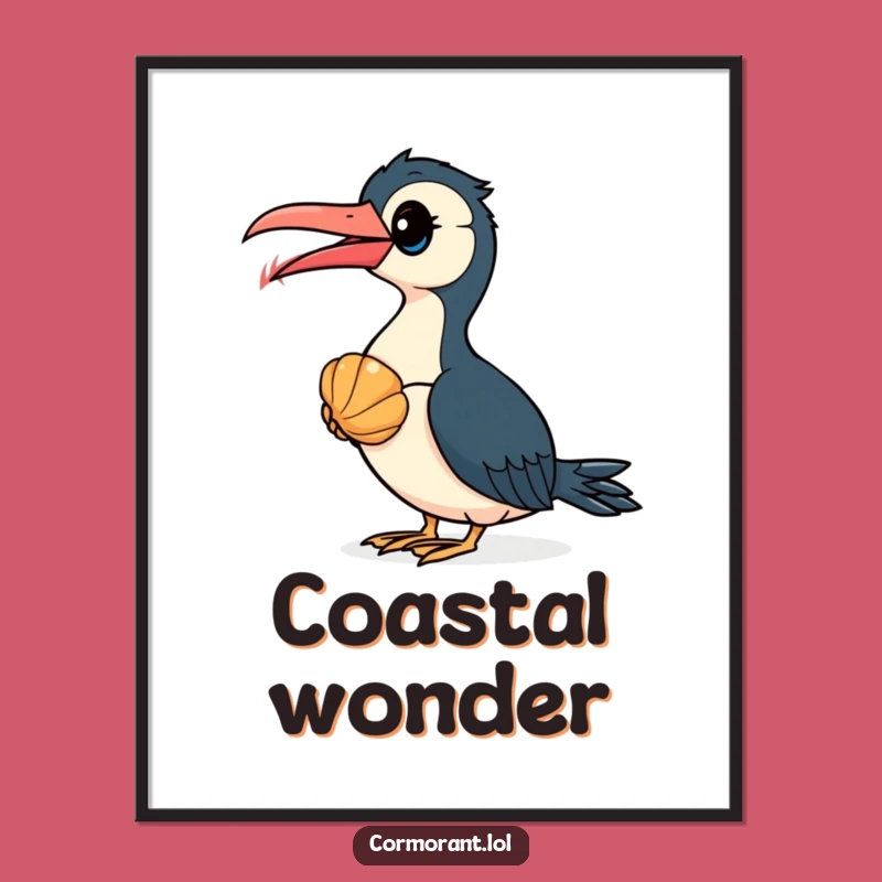 Funny Cormorant Seashell Digital Art - Quirky Bird Decor Download Gift