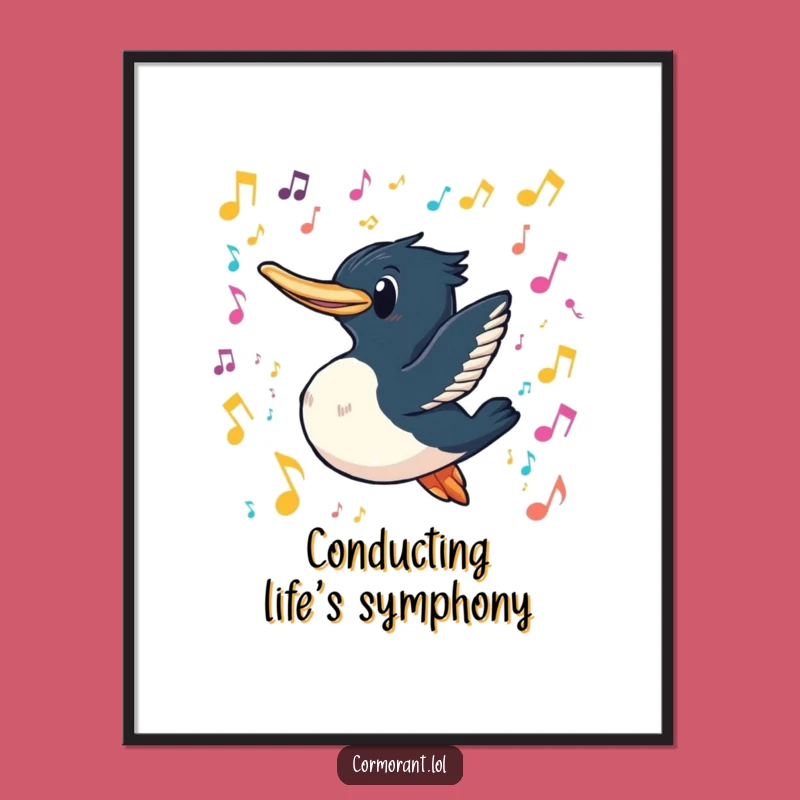 Funny Cormorant Music Dive Digital Art Print: Instant Harmonious Decor