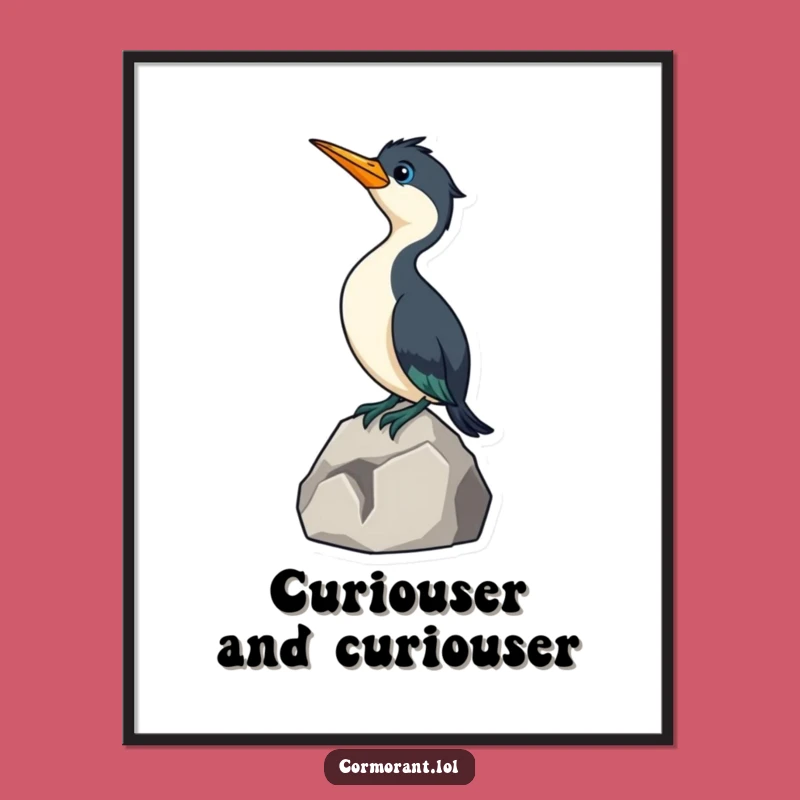 Funny Cormorant Digital Art: Curious Bird Printable, Instant Humorous Decor Gift