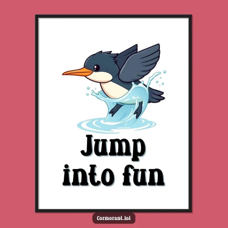 Funny Cormorant Digital Art: Splashy Dive Scene, Perfect Wall Art Funny Gift