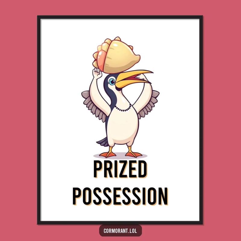 Funny Cormorant Shell Triumph Digital Print - Majestic Bird's Wall Art