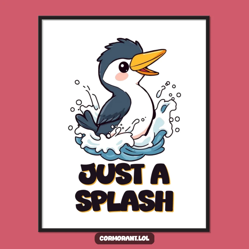 Funny Cormorant Splashing Digital Print: Playful Bird Art for Instant Joy
