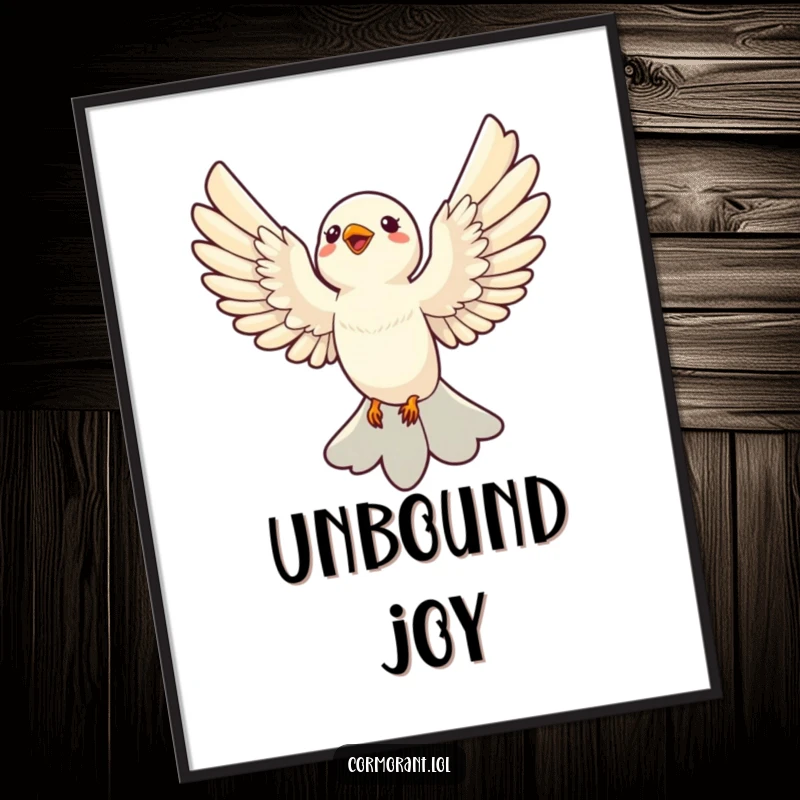 Funny Digital Art Print: A sleek bird joyfully soaring with wings outstretched, capturing freedom and happiness instantly.