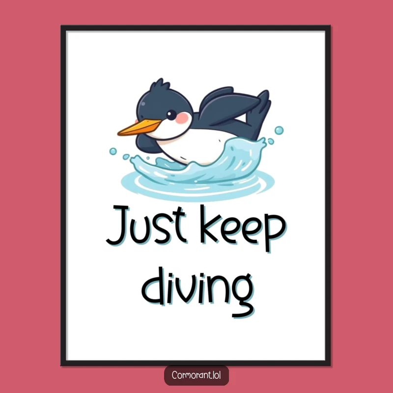 Funny Kawaii Cormorant Digital Art: Instant Splashy Humor Funny Gift!