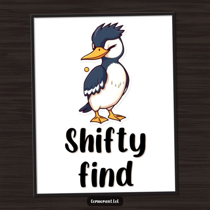 Funny Cormorant Digital Art: A cormorant winks slyly, holding a shiny object, a humorous and intriguing instant download.