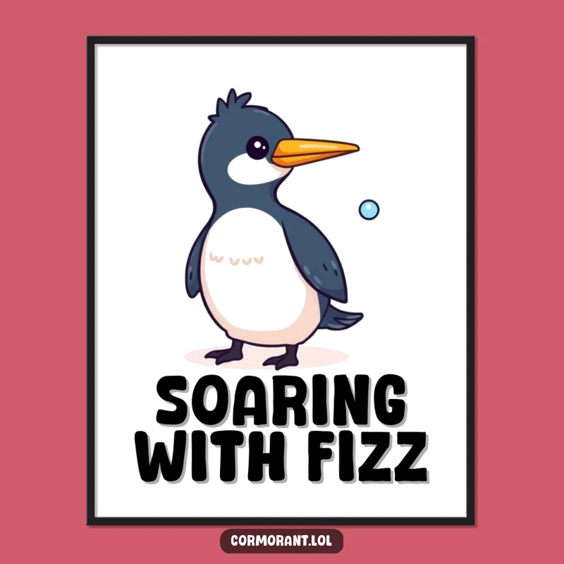 Funny Cormorant Bubble Digital Art: Whimsical Bird Print, Instant Gift