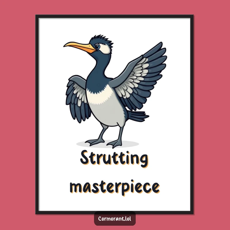 Funny Cormorant Strut Digital Art: Comical Bird Walk - Instant Gift