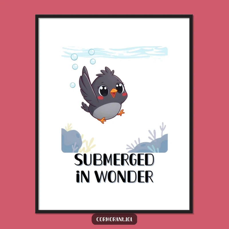 Funny Bird Dive Digital Print - Quirky Underwater Art for Instant Fun