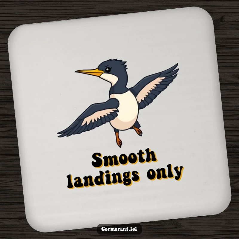 Funny Cormorant Coaster showcasing a sleek silhouette gliding through the air, a stylish way to protect surfaces.