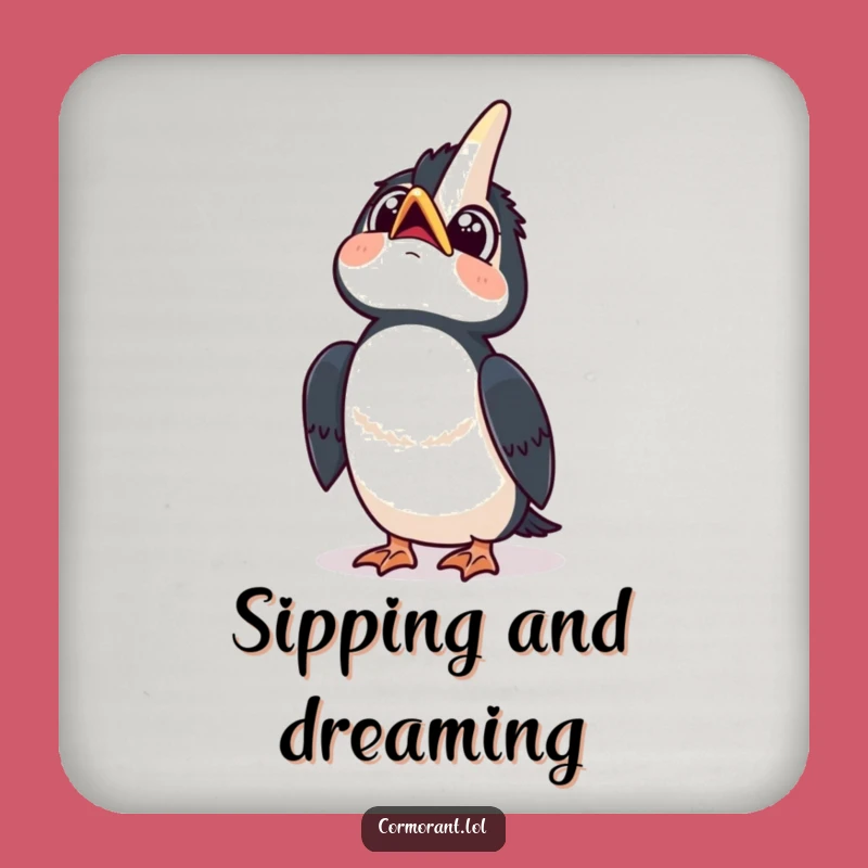 Funny Kawaii Cormorant Sky Gaze Coaster: Surface of Wonder