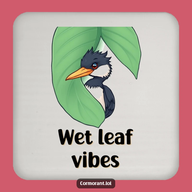 Funny Cormorant Leaf Peek Coaster: Protect Surfaces with This Hilarious Bird Art