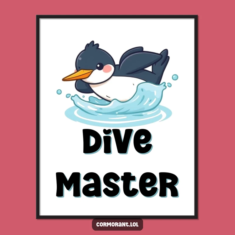 Funny Kawaii Cormorant Splash Poster: Dynamic Wall Art Funny Gift!