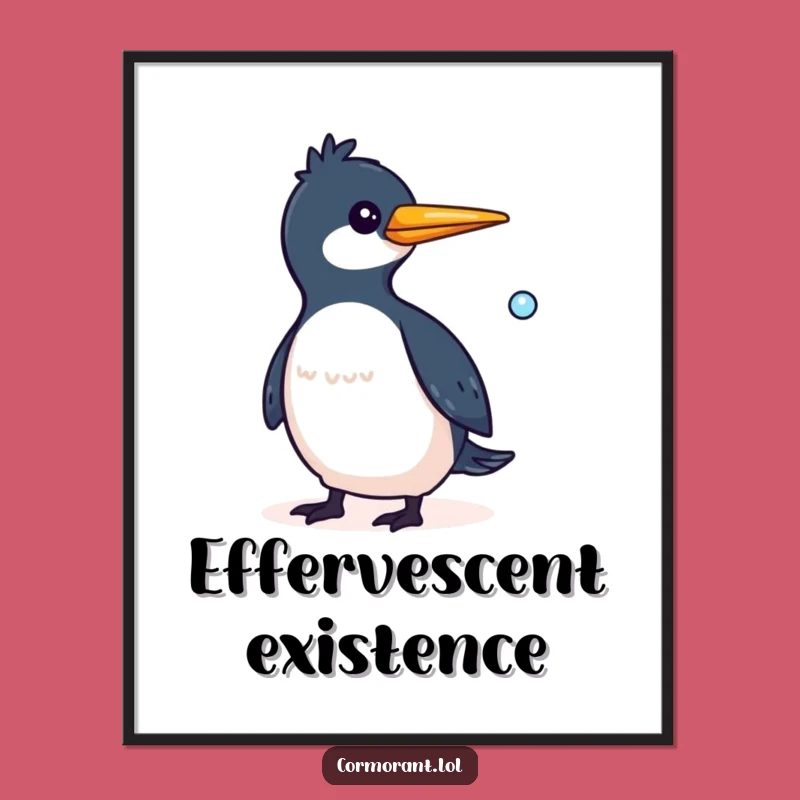 Funny Cormorant Bubble Poster: Whimsical Bird Art, Unique Gift Idea