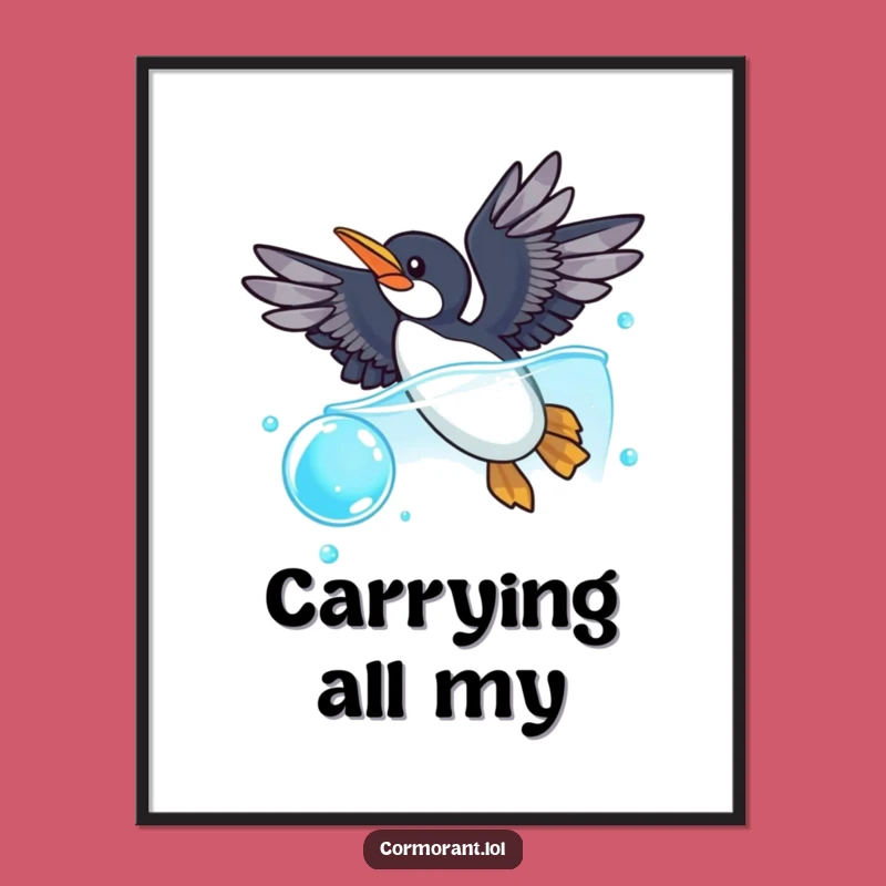 Funny Cormorant Bubble Dive Poster: Whimsical Wall Art for Aquatic Enthusiasts