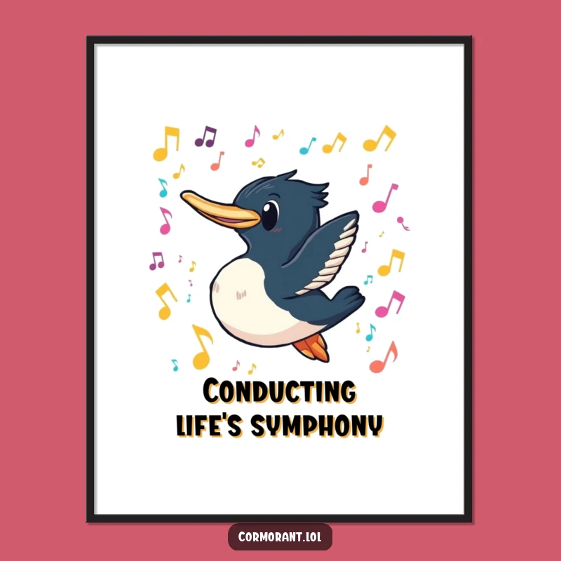 Funny Cormorant Music Dive Poster: Whimsical Wall Art for Harmonious Spaces