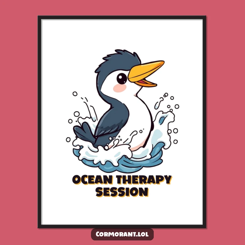 Funny Cormorant Splashing Poster: Playful Wave Art for Cheerful Decor